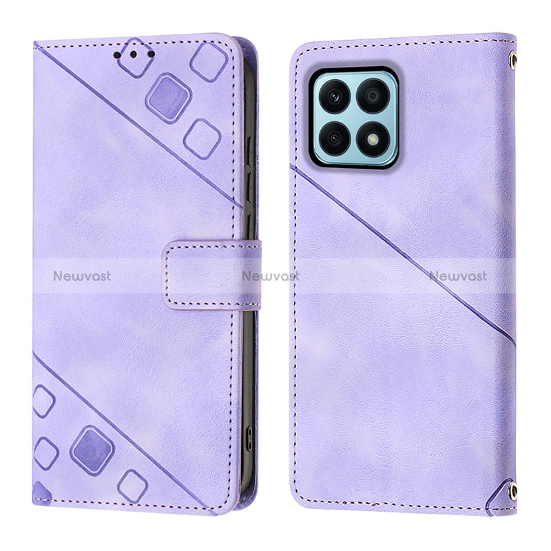 Leather Case Stands Flip Cover Holder Y01B for Huawei Honor X8a 4G