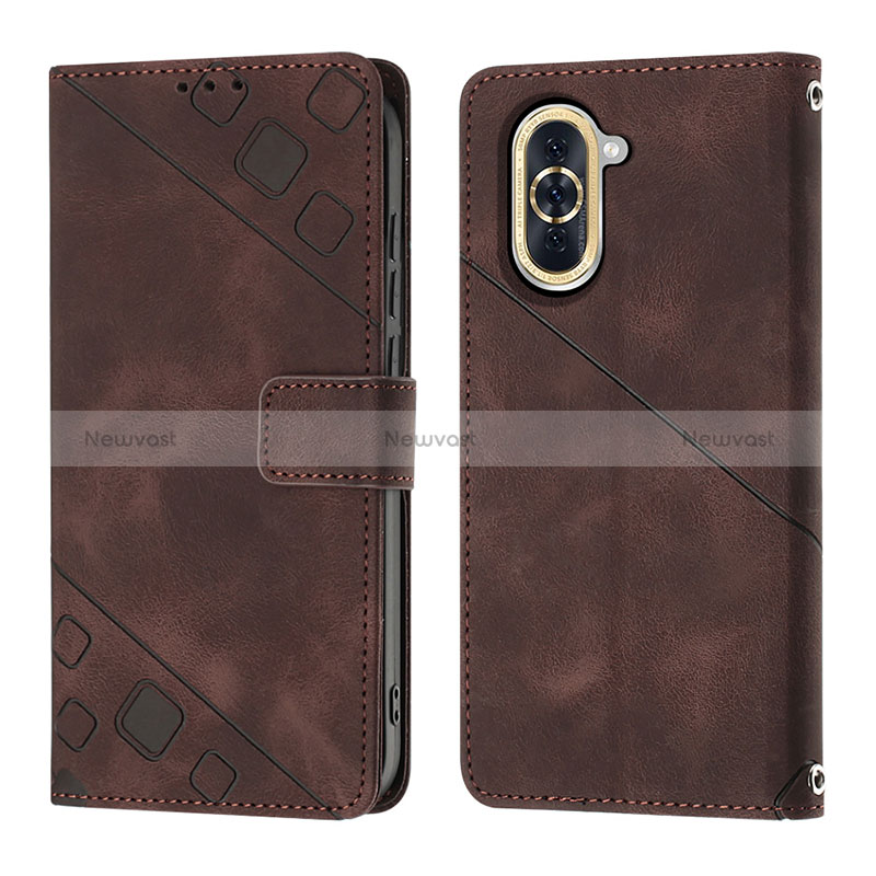 Leather Case Stands Flip Cover Holder Y01B for Huawei Nova 10 Brown