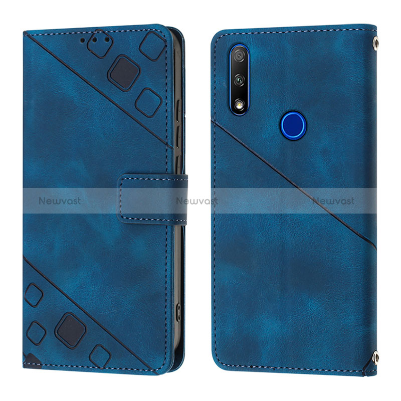 Leather Case Stands Flip Cover Holder Y01B for Huawei P Smart Z (2019) Blue