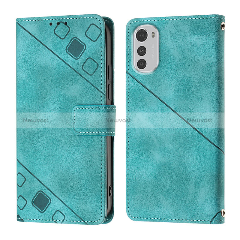 Leather Case Stands Flip Cover Holder Y01B for Motorola Moto E32 Green