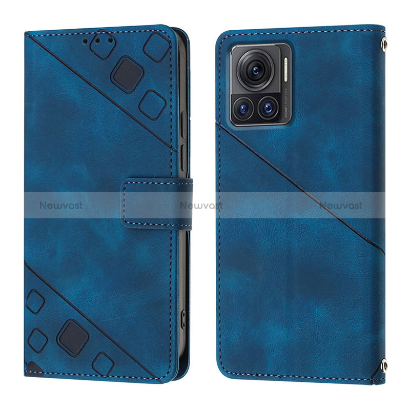 Leather Case Stands Flip Cover Holder Y01B for Motorola Moto Edge X30 Pro 5G Blue