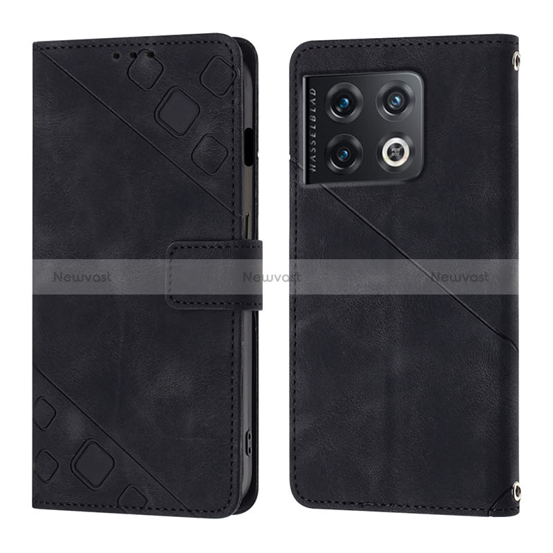 Leather Case Stands Flip Cover Holder Y01B for OnePlus 10 Pro 5G Black