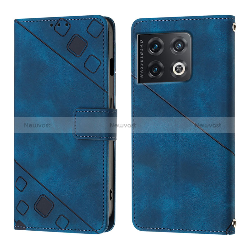 Leather Case Stands Flip Cover Holder Y01B for OnePlus 10 Pro 5G Blue