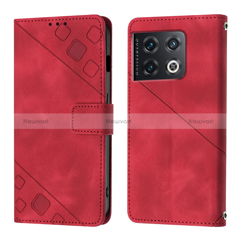 Leather Case Stands Flip Cover Holder Y01B for OnePlus 10 Pro 5G Red