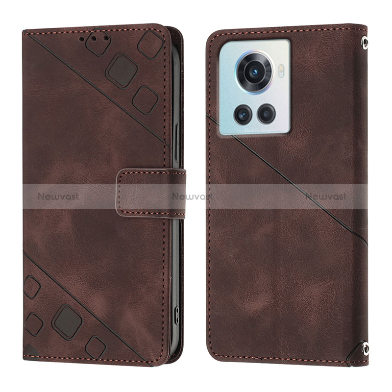 Leather Case Stands Flip Cover Holder Y01B for OnePlus 10R 5G Brown