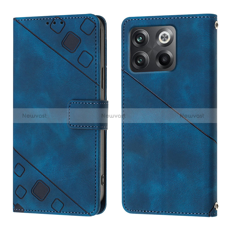 Leather Case Stands Flip Cover Holder Y01B for OnePlus 10T 5G Blue