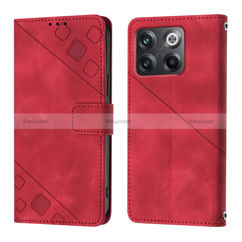 Leather Case Stands Flip Cover Holder Y01B for OnePlus 10T 5G Red