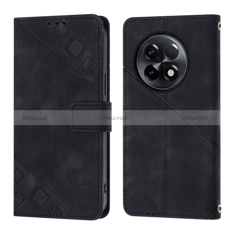 Leather Case Stands Flip Cover Holder Y01B for OnePlus Ace 2 5G Black