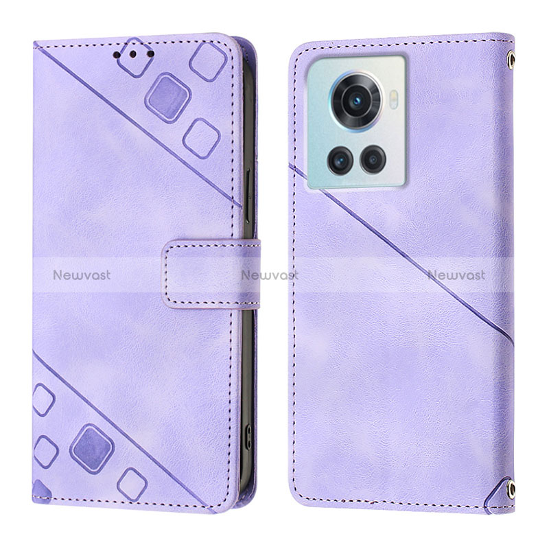 Leather Case Stands Flip Cover Holder Y01B for OnePlus Ace 5G Purple