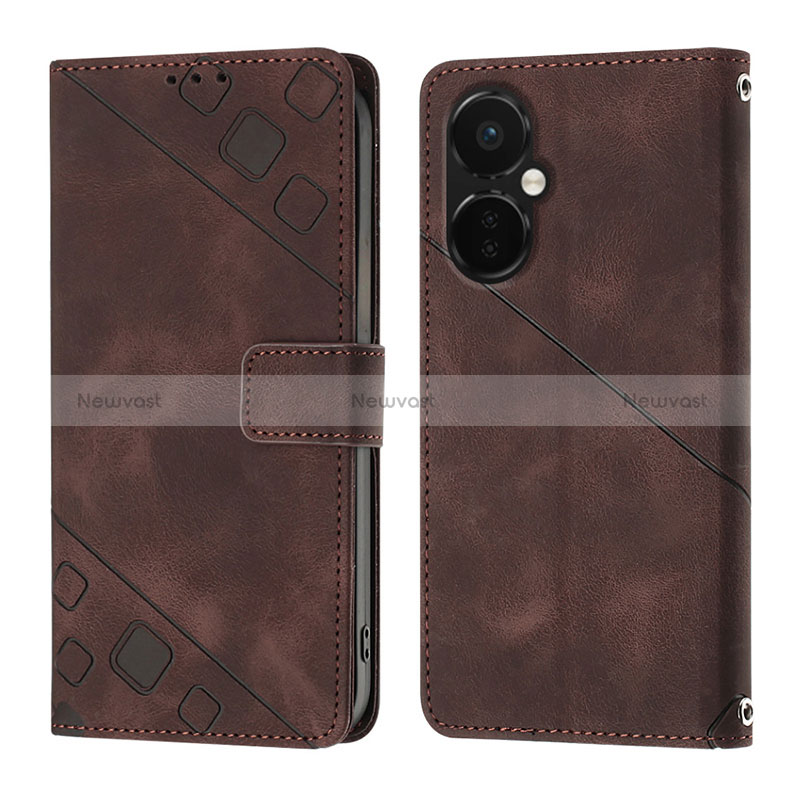 Leather Case Stands Flip Cover Holder Y01B for OnePlus Nord CE 3 5G Brown