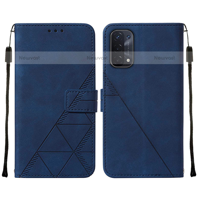 Leather Case Stands Flip Cover Holder Y01B for OnePlus Nord N200 5G Blue