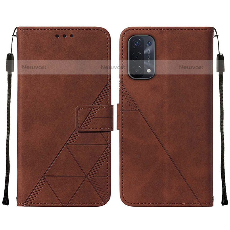 Leather Case Stands Flip Cover Holder Y01B for OnePlus Nord N200 5G Brown