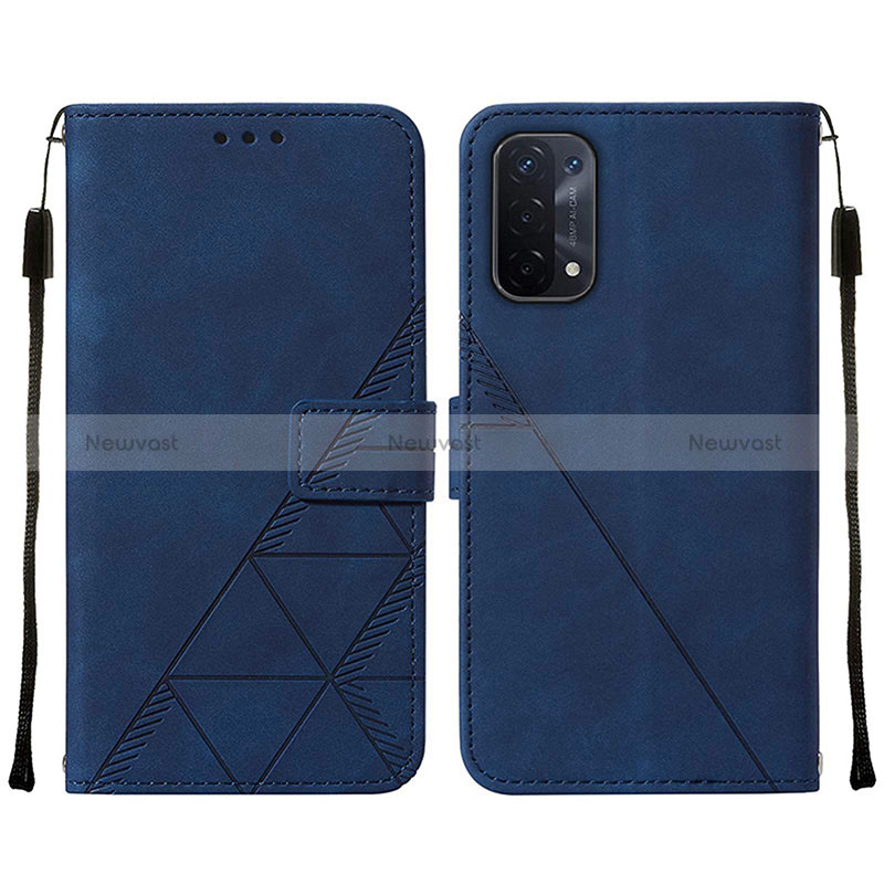 Leather Case Stands Flip Cover Holder Y01B for Oppo A54 5G Blue