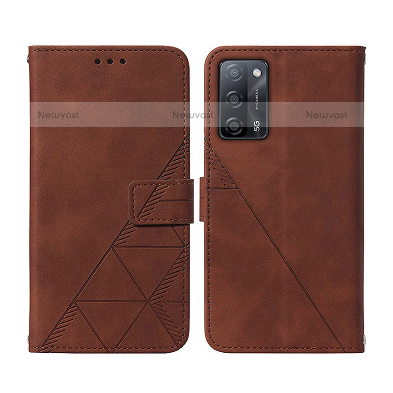 Leather Case Stands Flip Cover Holder Y01B for Oppo A55 5G Brown