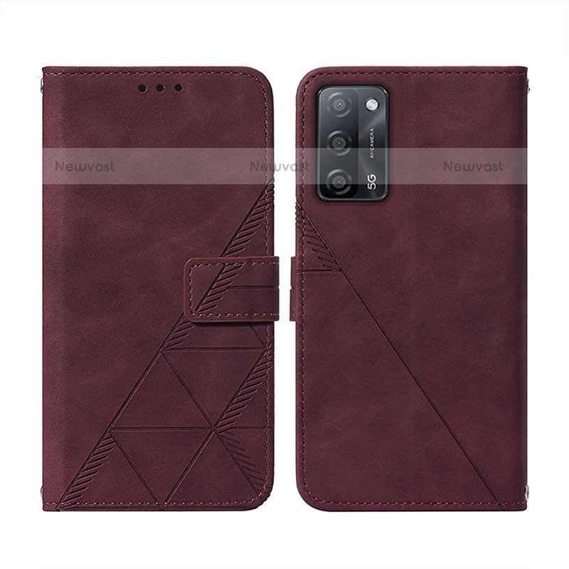 Leather Case Stands Flip Cover Holder Y01B for Oppo A55 5G Red Wine