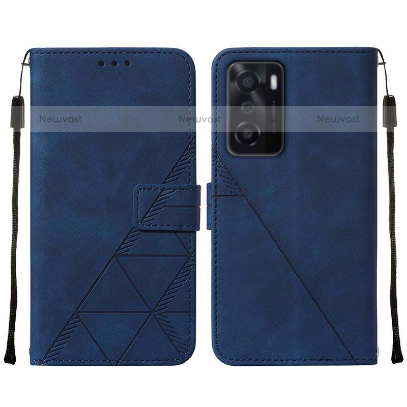 Leather Case Stands Flip Cover Holder Y01B for Oppo A55S 5G Blue