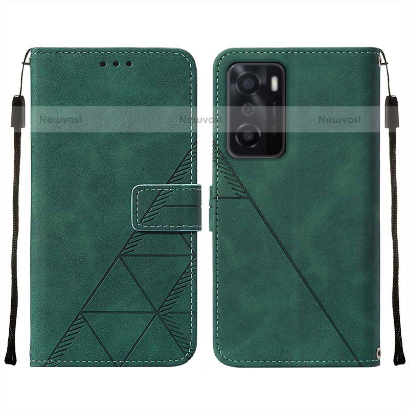 Leather Case Stands Flip Cover Holder Y01B for Oppo A55S 5G Green