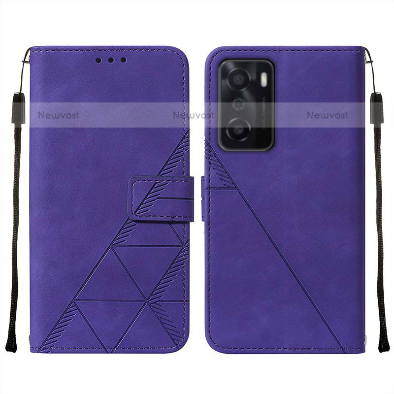 Leather Case Stands Flip Cover Holder Y01B for Oppo A55S 5G Purple