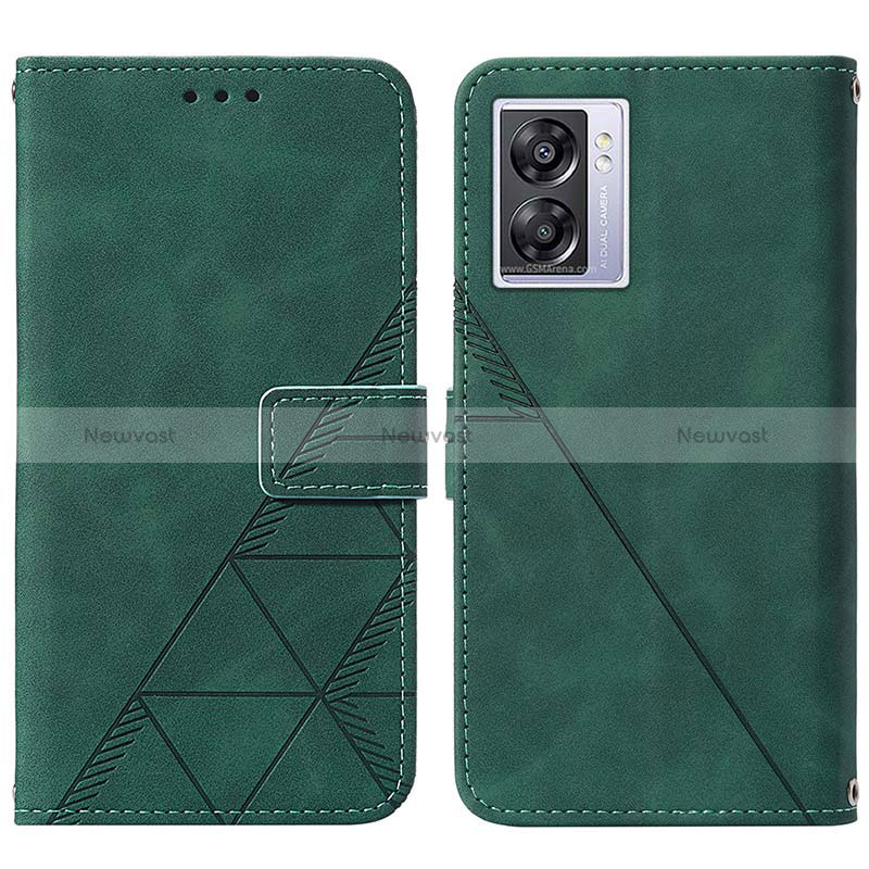 Leather Case Stands Flip Cover Holder Y01B for Oppo A57 5G Green