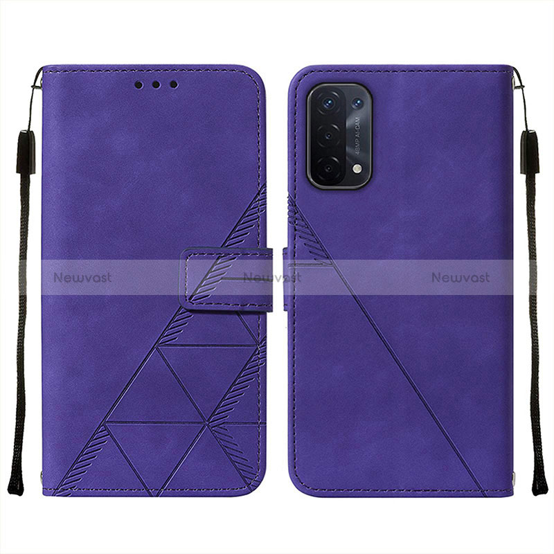 Leather Case Stands Flip Cover Holder Y01B for Oppo A74 5G Purple