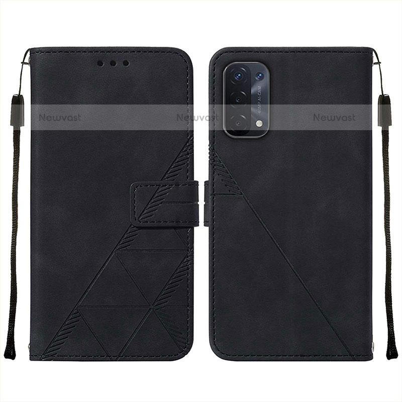 Leather Case Stands Flip Cover Holder Y01B for Oppo A93 5G Black
