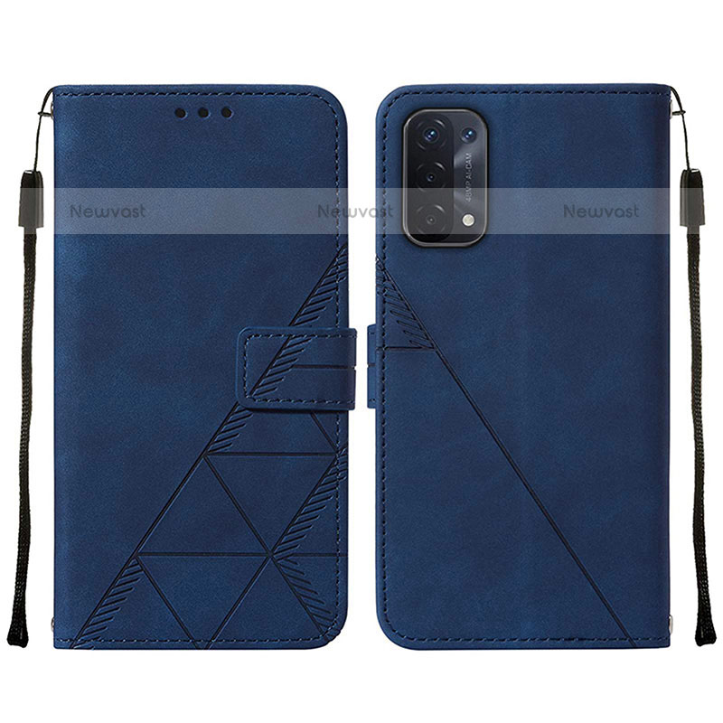 Leather Case Stands Flip Cover Holder Y01B for Oppo A93 5G Blue