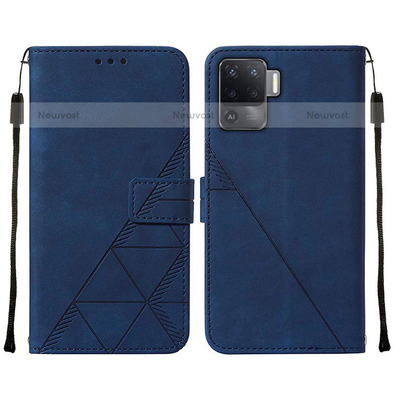 Leather Case Stands Flip Cover Holder Y01B for Oppo A94 4G Blue