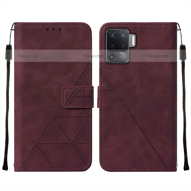 Leather Case Stands Flip Cover Holder Y01B for Oppo A94 4G Red Wine