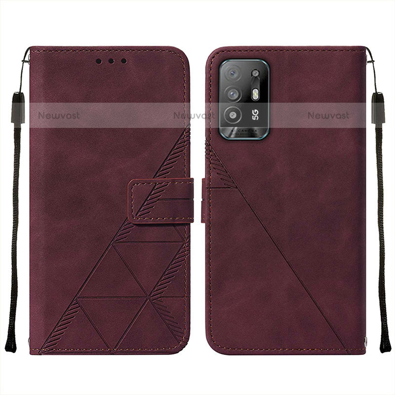 Leather Case Stands Flip Cover Holder Y01B for Oppo A94 5G Red Wine