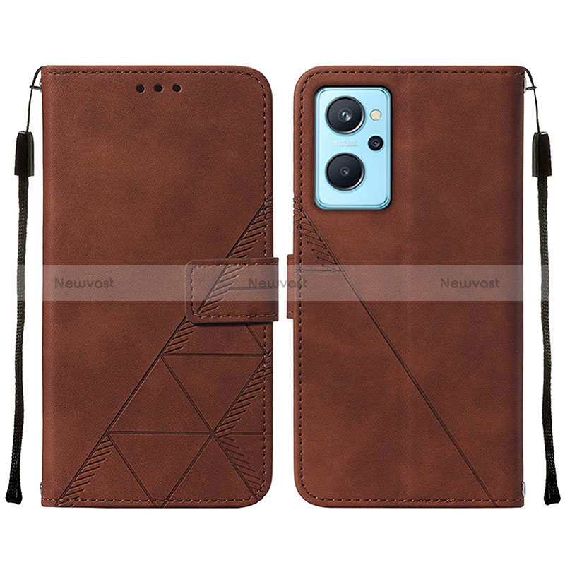 Leather Case Stands Flip Cover Holder Y01B for Oppo A96 4G Brown