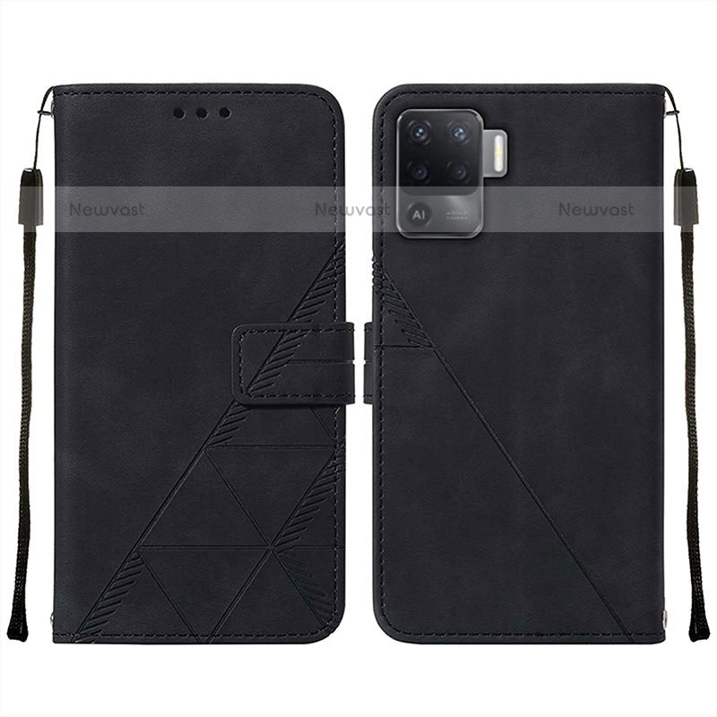 Leather Case Stands Flip Cover Holder Y01B for Oppo F19 Pro Black