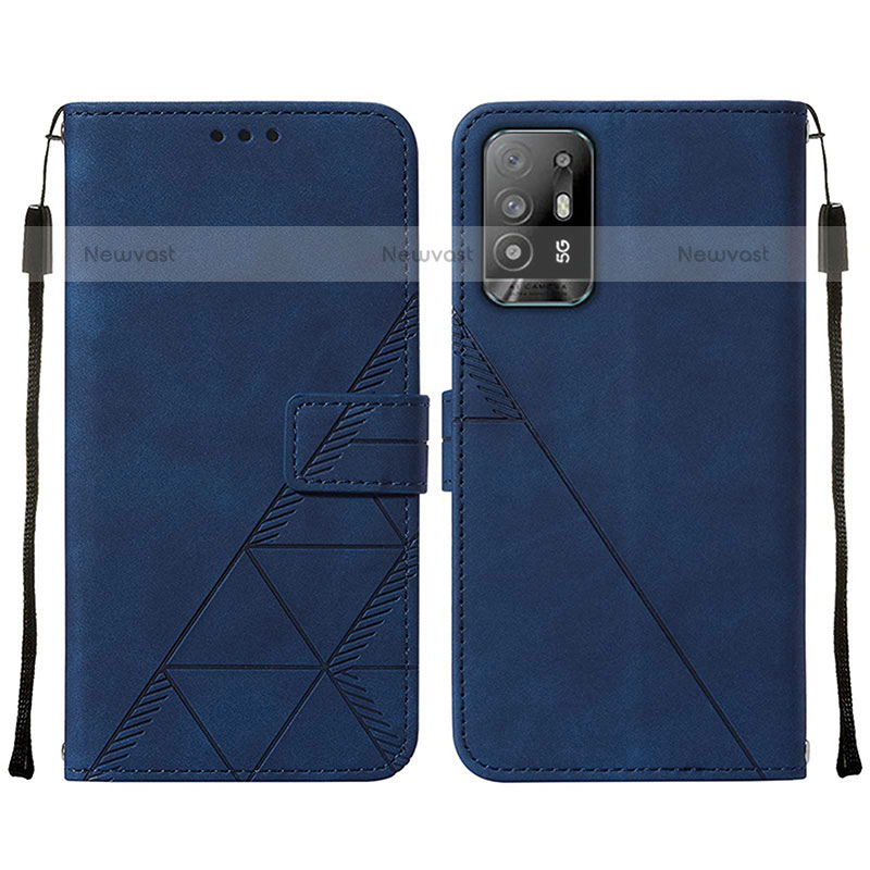 Leather Case Stands Flip Cover Holder Y01B for Oppo F19 Pro+ Plus 5G Blue