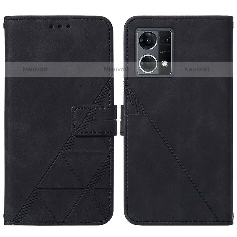 Leather Case Stands Flip Cover Holder Y01B for Oppo F21 Pro 4G Black