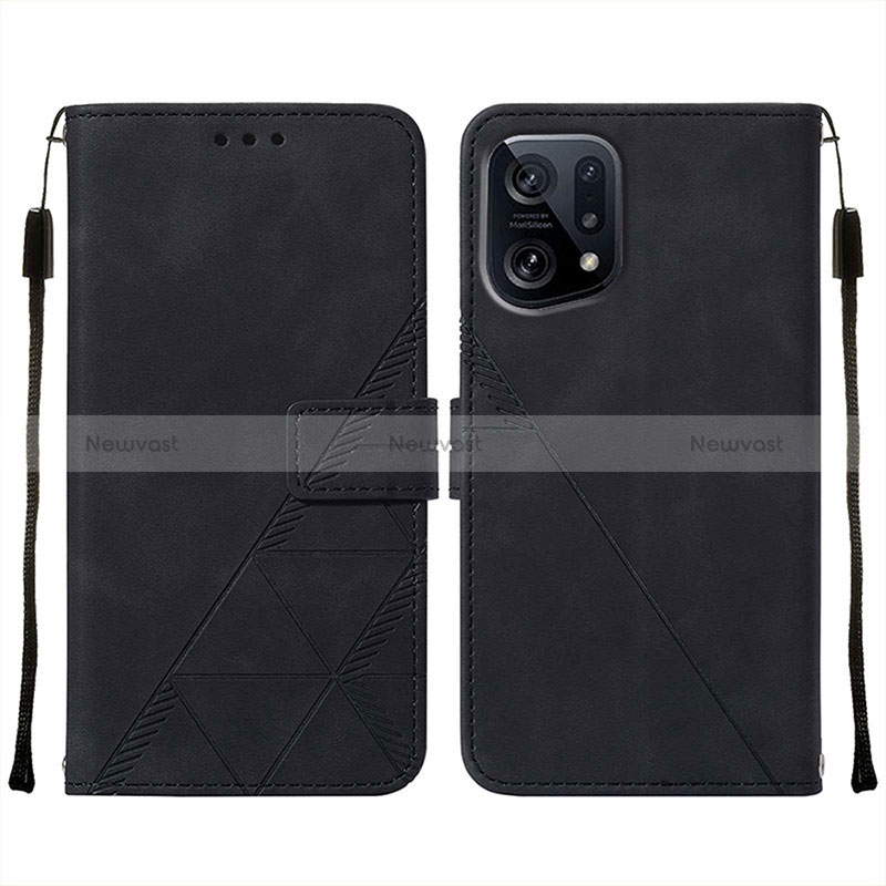 Leather Case Stands Flip Cover Holder Y01B for Oppo Find X5 5G Black