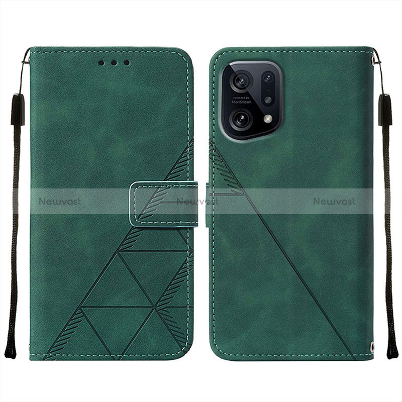 Leather Case Stands Flip Cover Holder Y01B for Oppo Find X5 5G Green