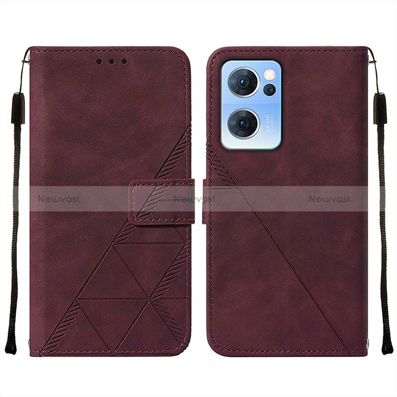 Leather Case Stands Flip Cover Holder Y01B for Oppo Find X5 Lite 5G Red Wine