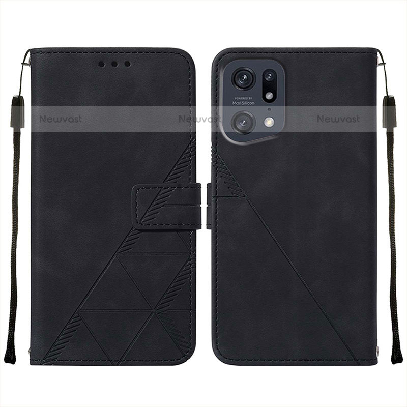 Leather Case Stands Flip Cover Holder Y01B for Oppo Find X5 Pro 5G Black