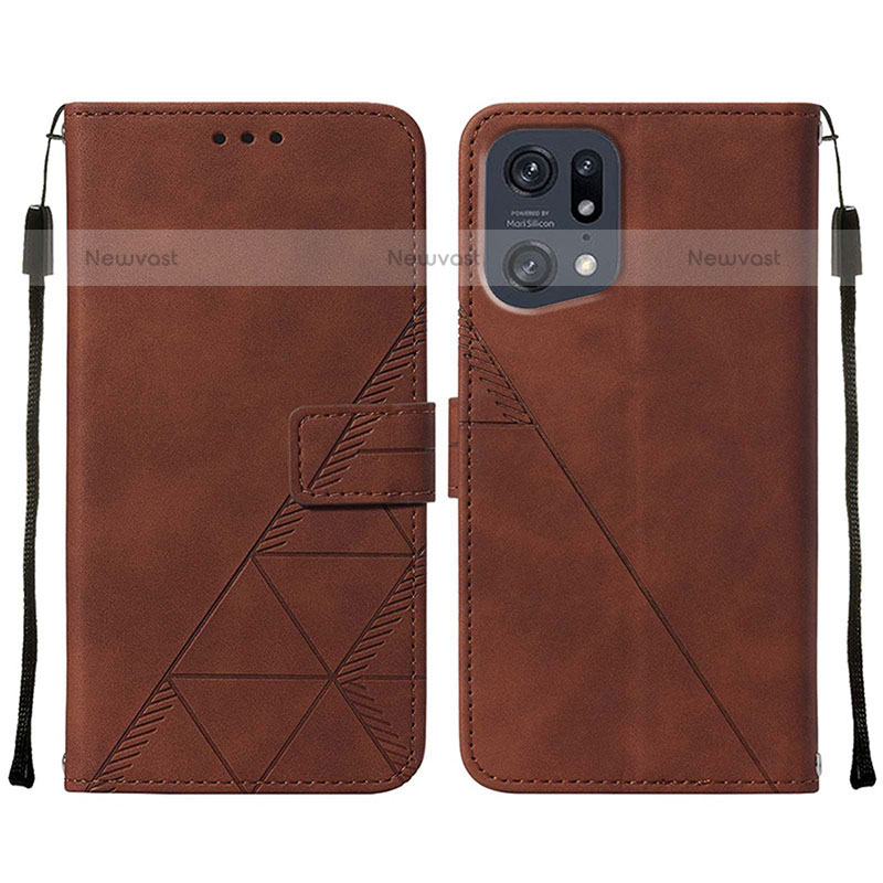 Leather Case Stands Flip Cover Holder Y01B for Oppo Find X5 Pro 5G Brown