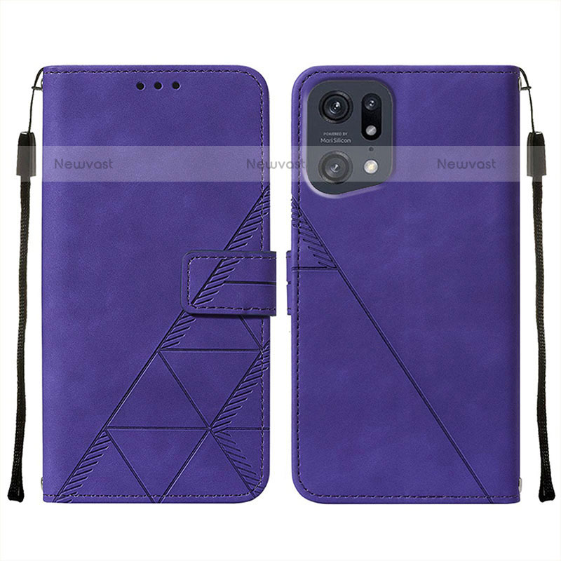 Leather Case Stands Flip Cover Holder Y01B for Oppo Find X5 Pro 5G Purple