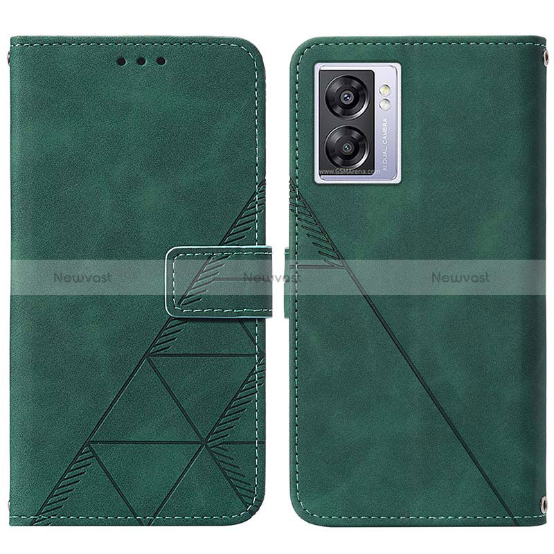 Leather Case Stands Flip Cover Holder Y01B for Oppo K10 5G India Green