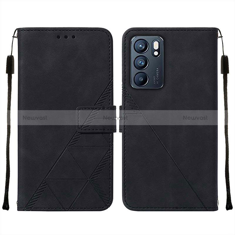 Leather Case Stands Flip Cover Holder Y01B for Oppo Reno6 5G Black