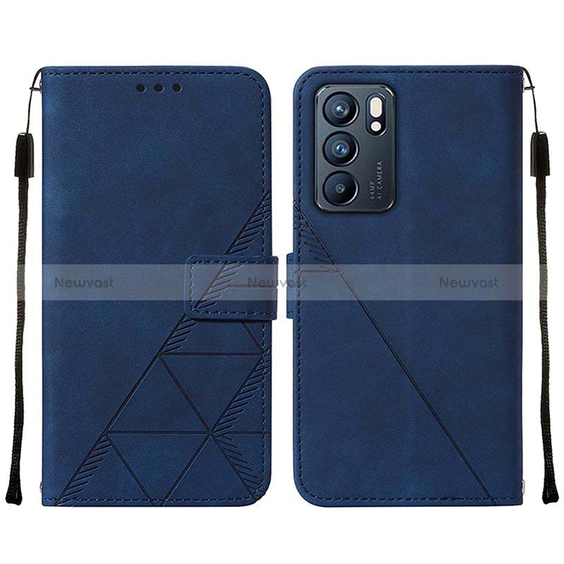 Leather Case Stands Flip Cover Holder Y01B for Oppo Reno6 5G Blue