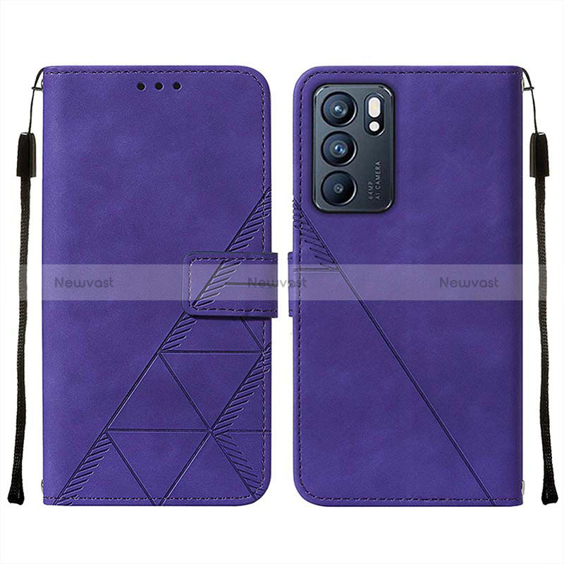 Leather Case Stands Flip Cover Holder Y01B for Oppo Reno6 5G Purple