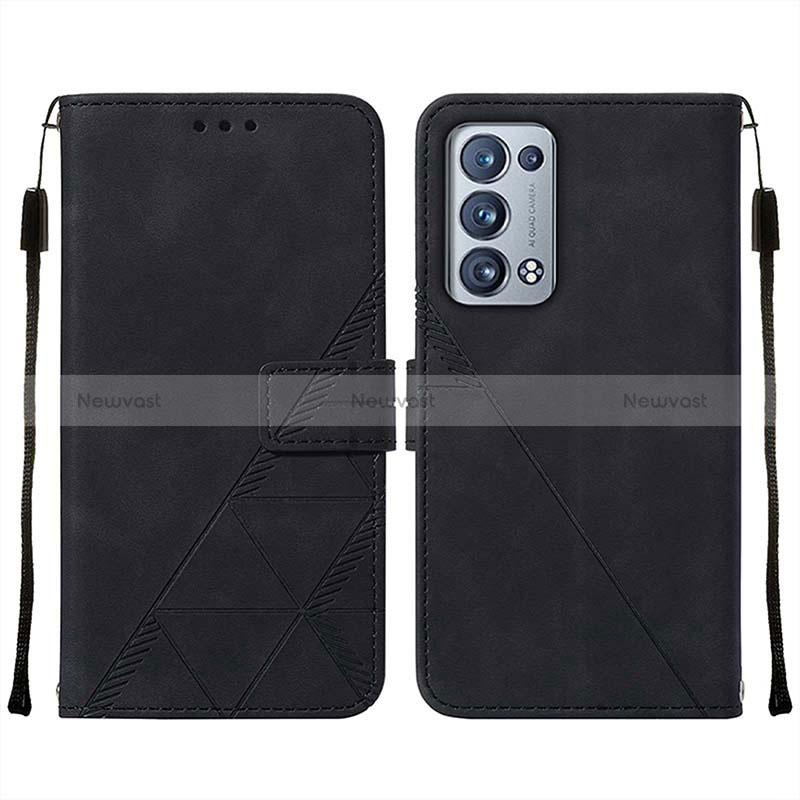 Leather Case Stands Flip Cover Holder Y01B for Oppo Reno6 Pro 5G Black