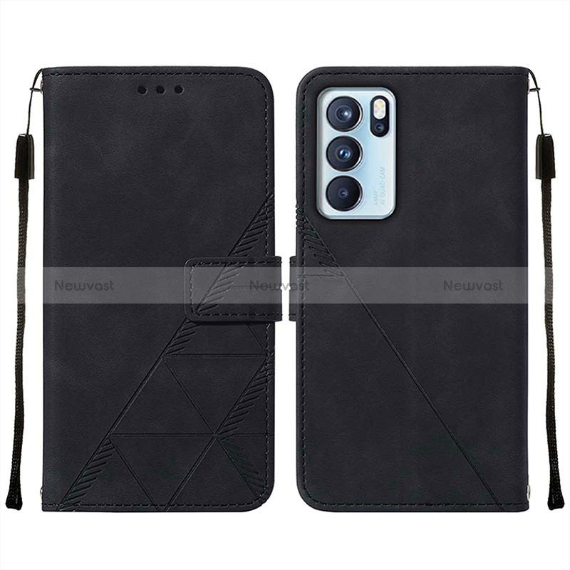 Leather Case Stands Flip Cover Holder Y01B for Oppo Reno6 Pro 5G India Black