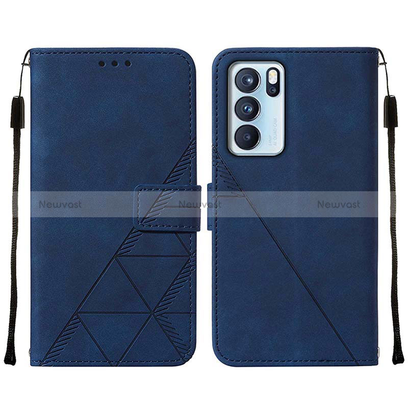 Leather Case Stands Flip Cover Holder Y01B for Oppo Reno6 Pro 5G India Blue