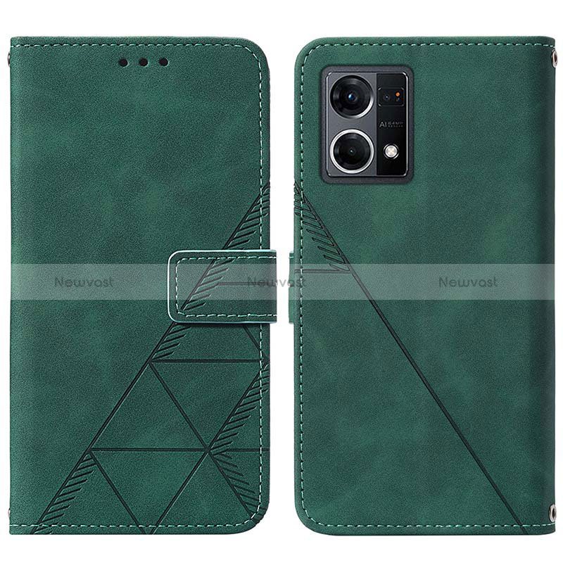 Leather Case Stands Flip Cover Holder Y01B for Oppo Reno7 4G Green