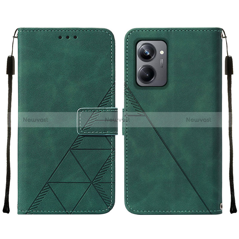 Leather Case Stands Flip Cover Holder Y01B for Realme 10 Pro 5G Green