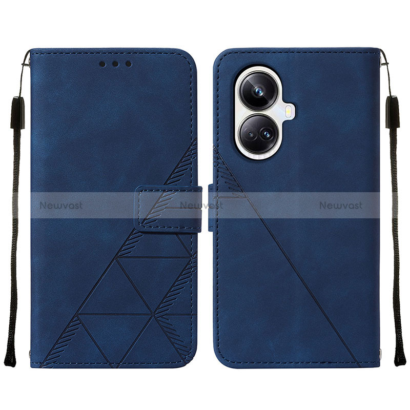 Leather Case Stands Flip Cover Holder Y01B for Realme 10 Pro+ Plus 5G Blue