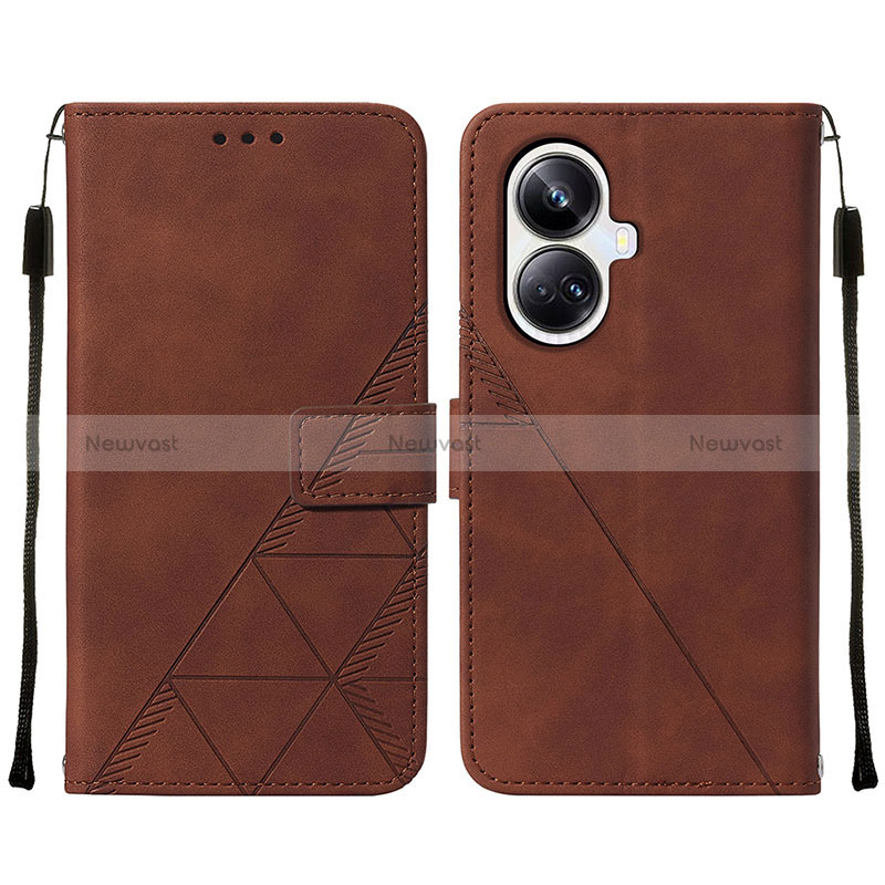 Leather Case Stands Flip Cover Holder Y01B for Realme 10 Pro+ Plus 5G Brown